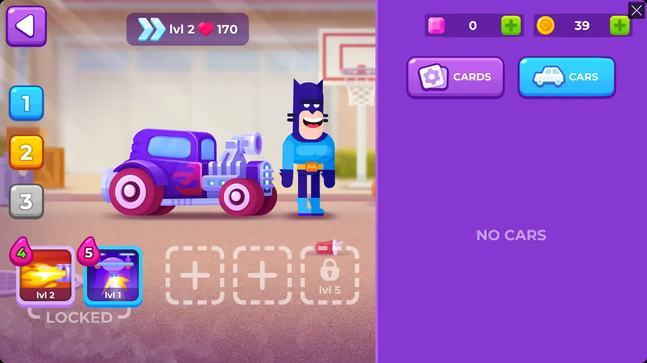 Mad Racers garage and cars