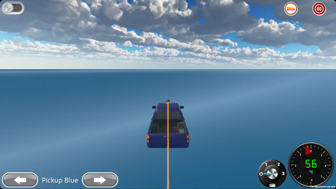 Pickup in Acceleration City — top speed 56 km/h