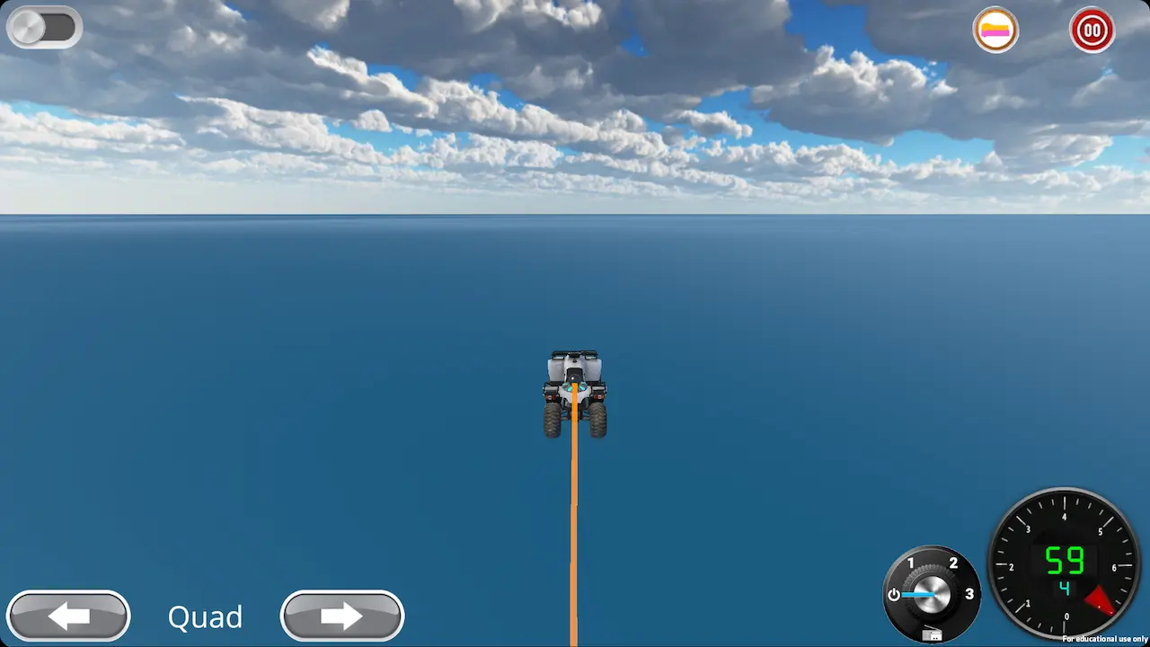 Quad in Acceleration City — top speed 59 km/h
