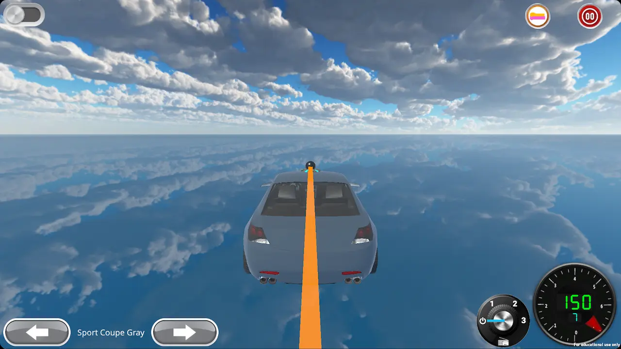 Sport Coupe in Acceleration City — top speed 150 km/h