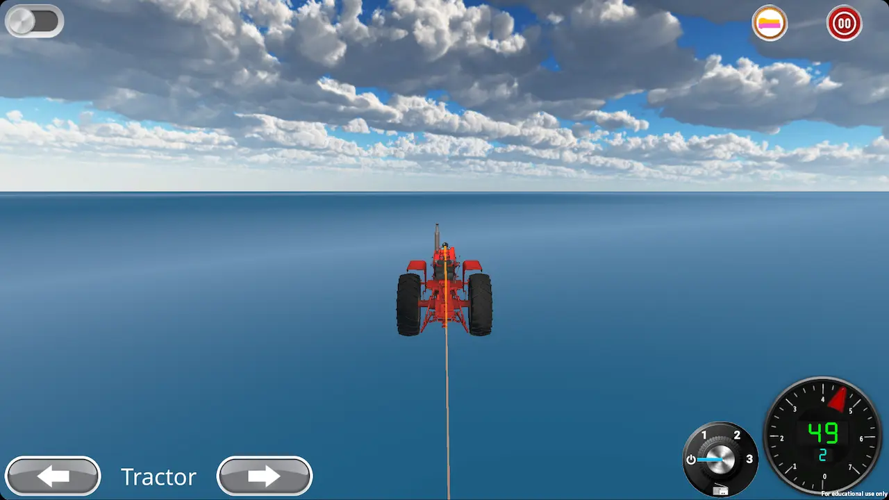 Tractor in Acceleration City — top speed 49 km/h